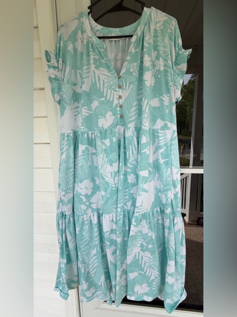 Light blue Tropical Print Tiered midi Dress